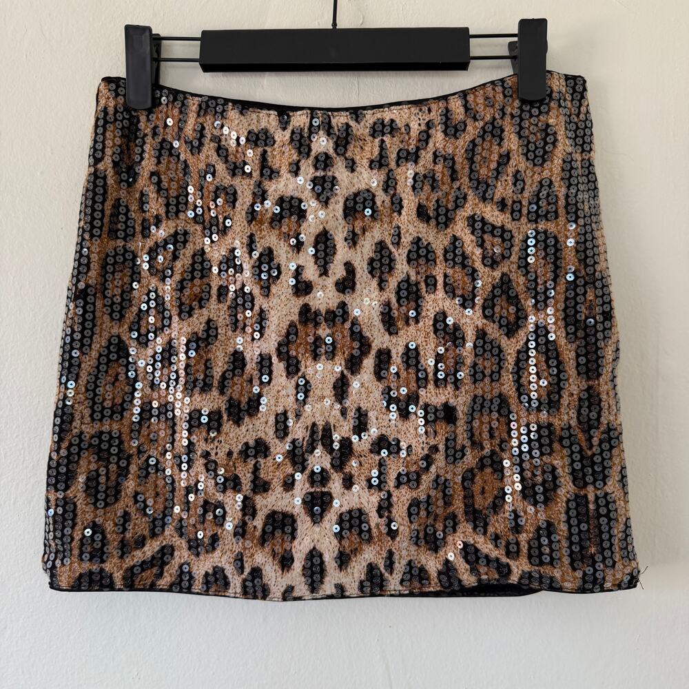 Animal Print Leopard Printed sequin glam skirt